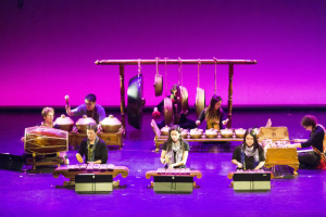 The Bates Gamelan ensemble performs a piece entitled "Lancaran Jaranan" to kick off Sangai Asia Night at the Shaeffer Theatre. Students and staff enjoy a night of performance and expression during the 2016 Arts Crawl on Friday, Jan 29.